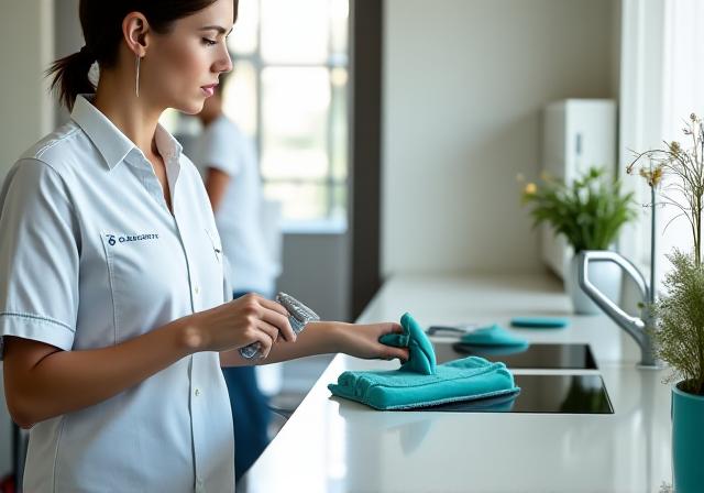 Close up of a professional cleaner detailing a rental property