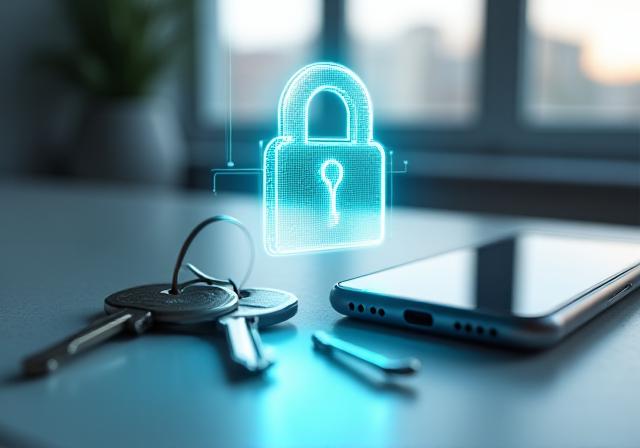 Digital high-security lock protecting property icons